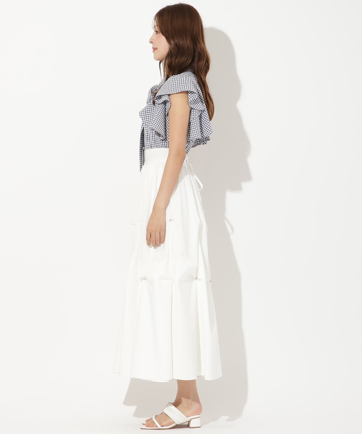 ギンガムサッカーフリルブラウス