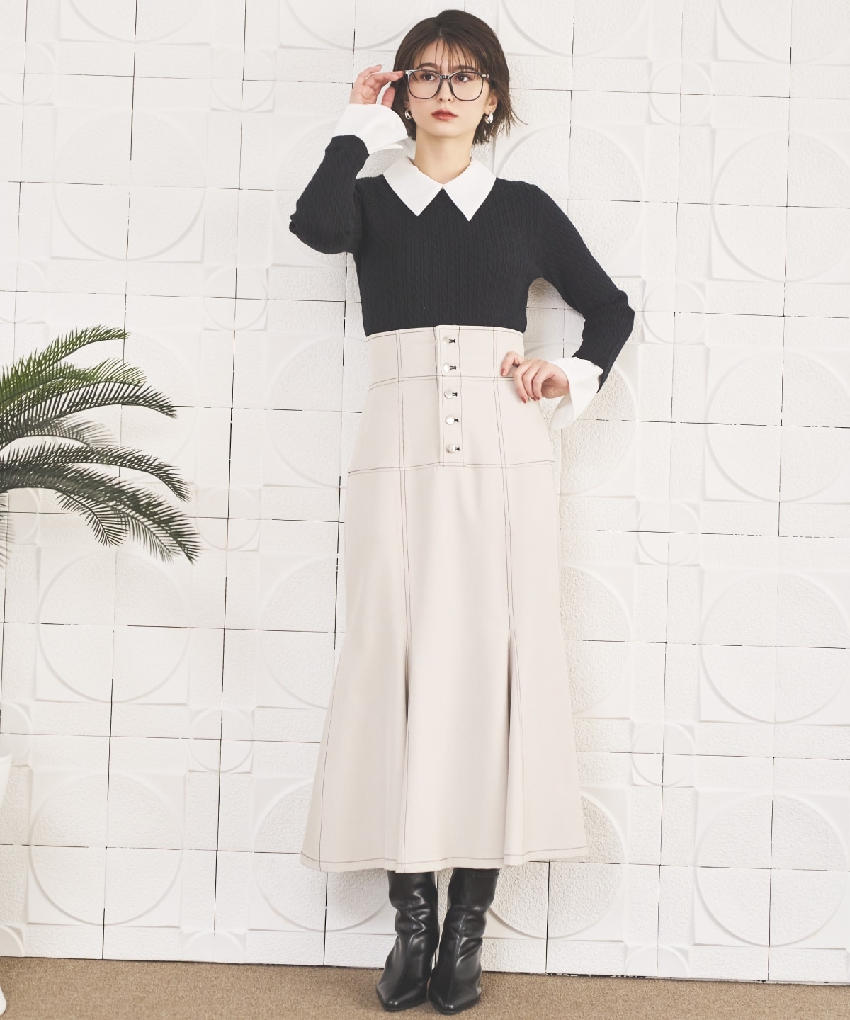 ハイウエストコルセットステッチスカート