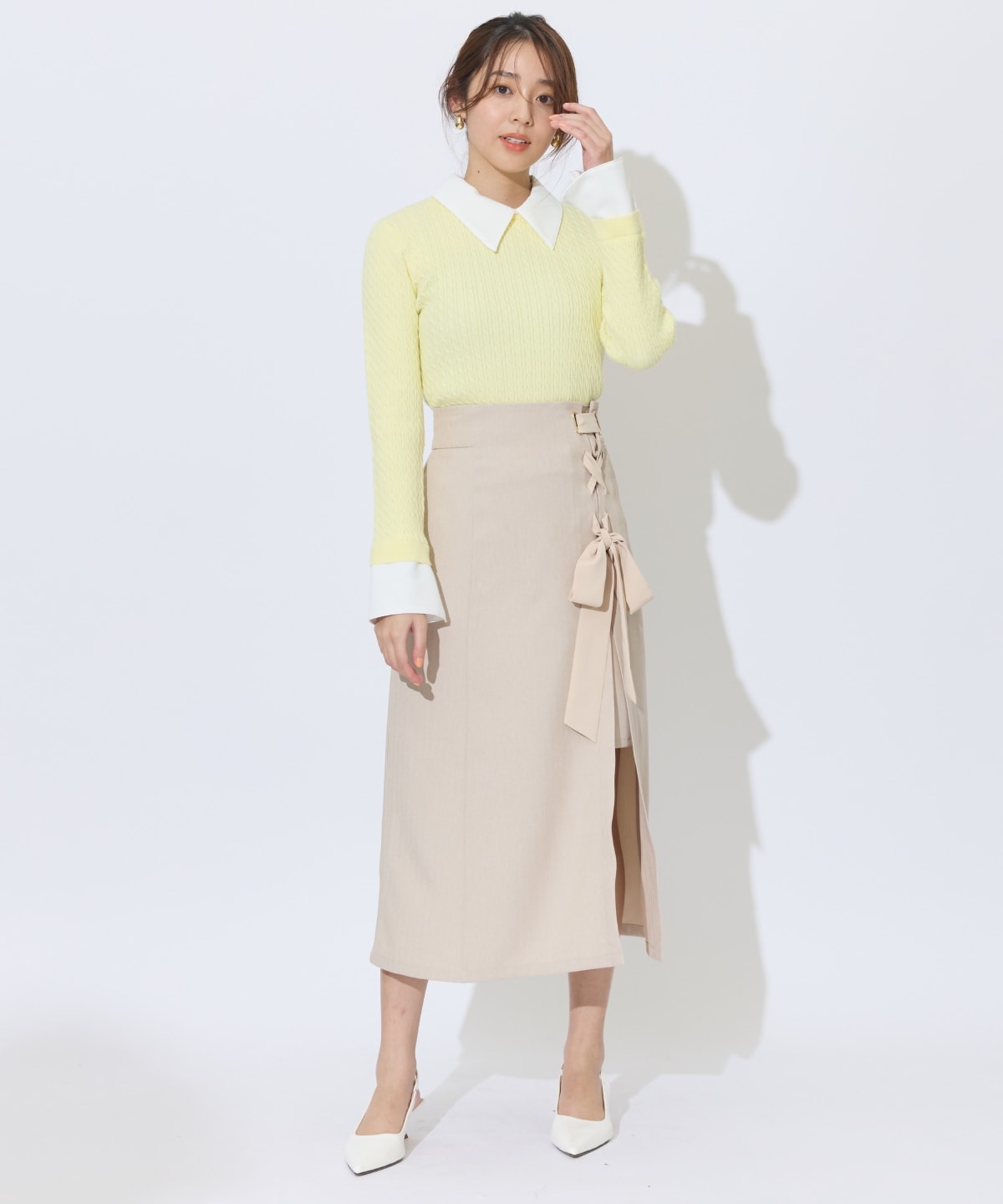 サイドレースアップリボンスリットスカート