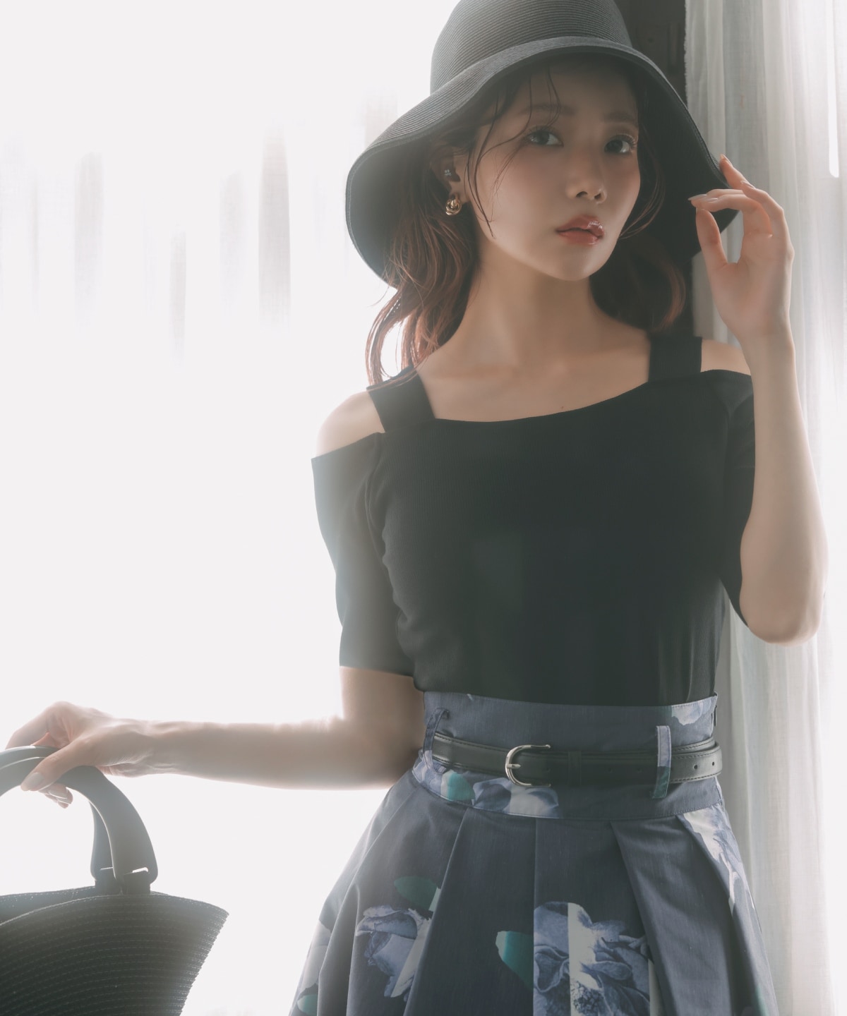 サンセットフラワータックフレアスカート