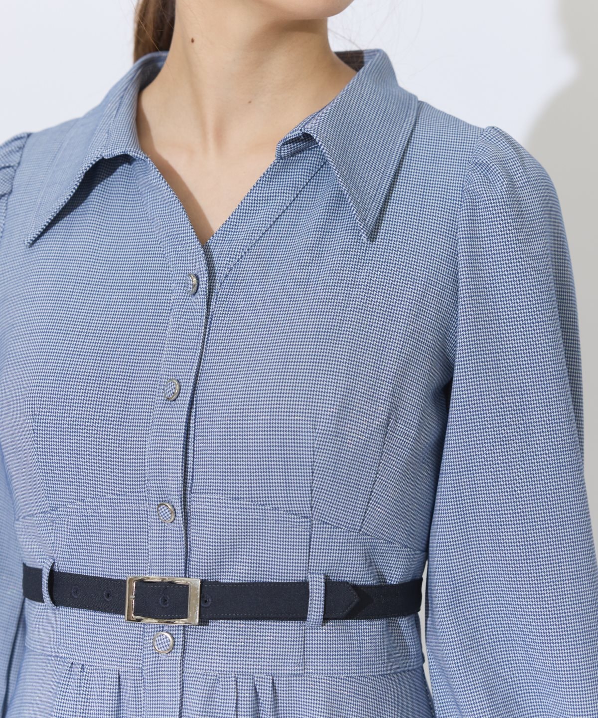 ラメ千鳥ティアードシャツワンピース