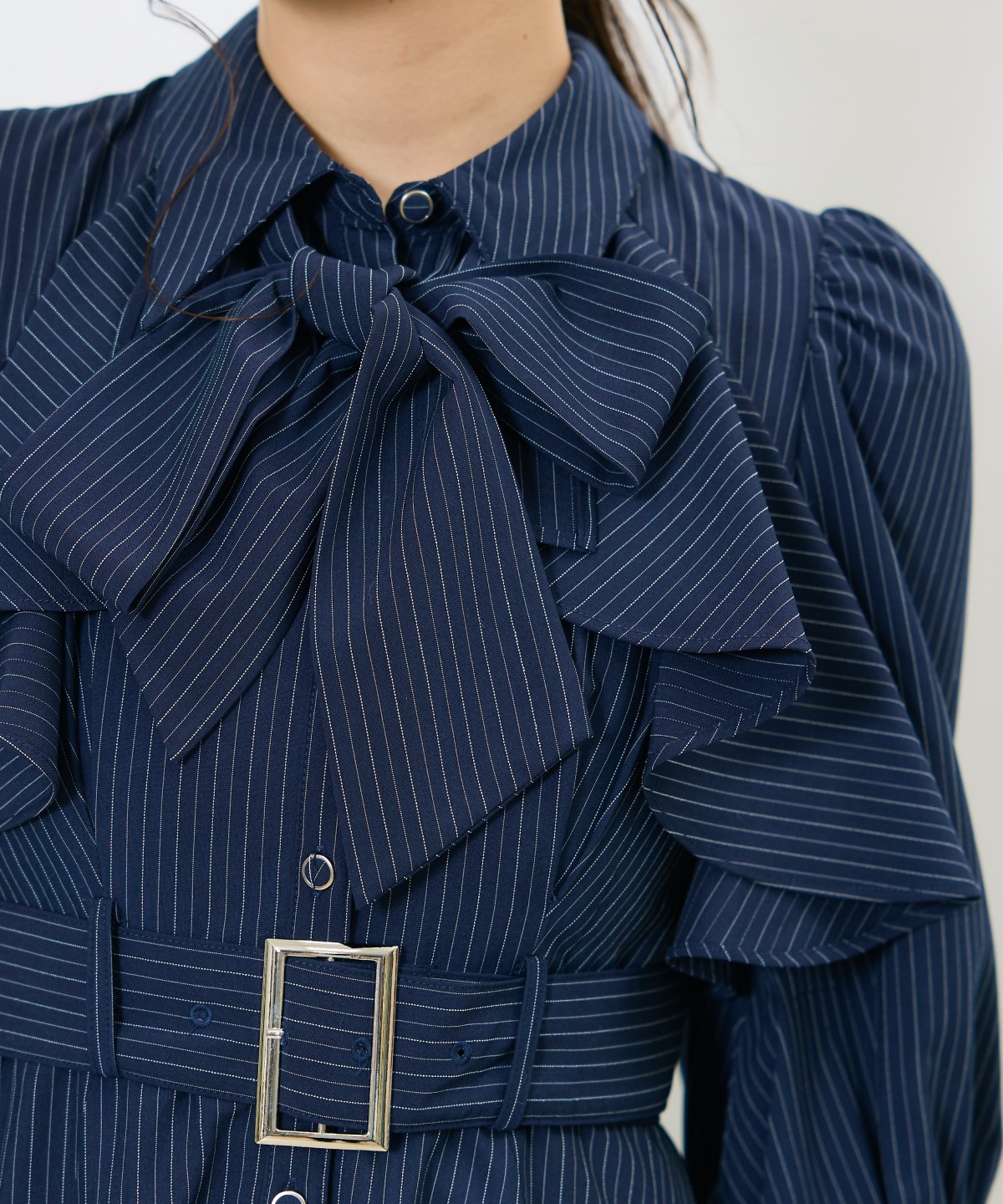 ストライプフリルケープワンピース