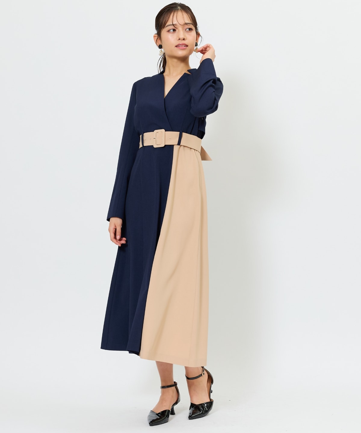 バイカラーカシュクールワンピース