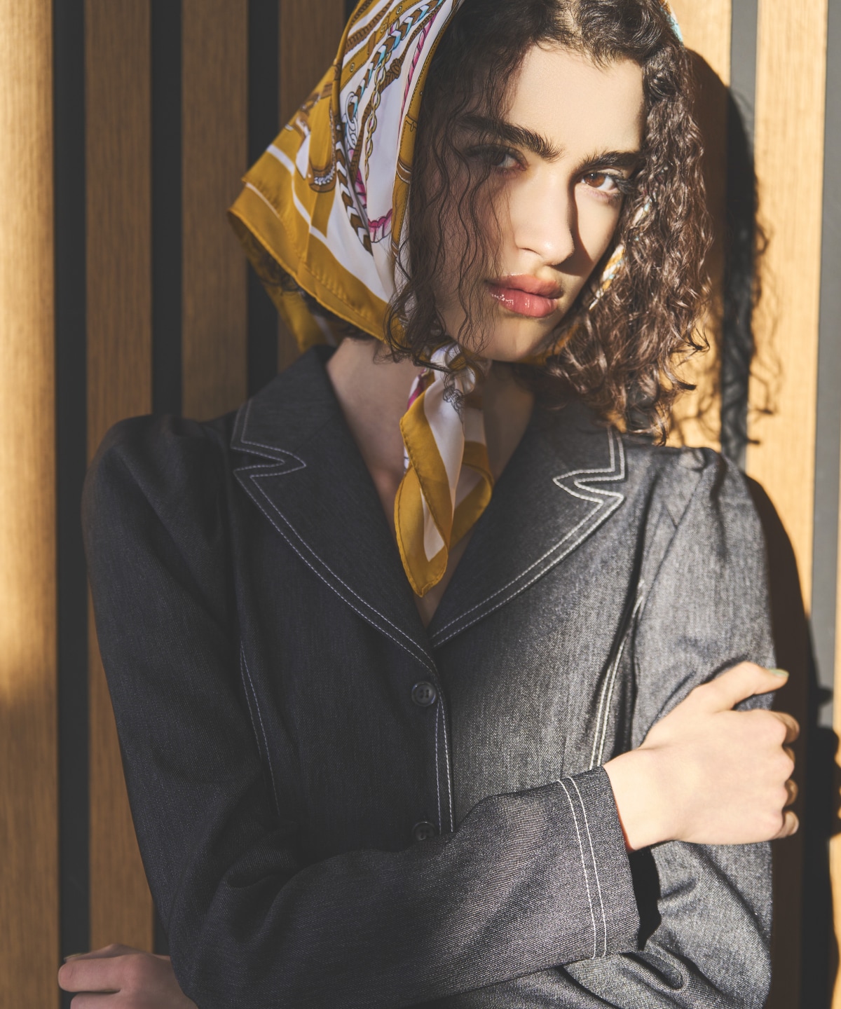 デニムライク前ボタンワンピース