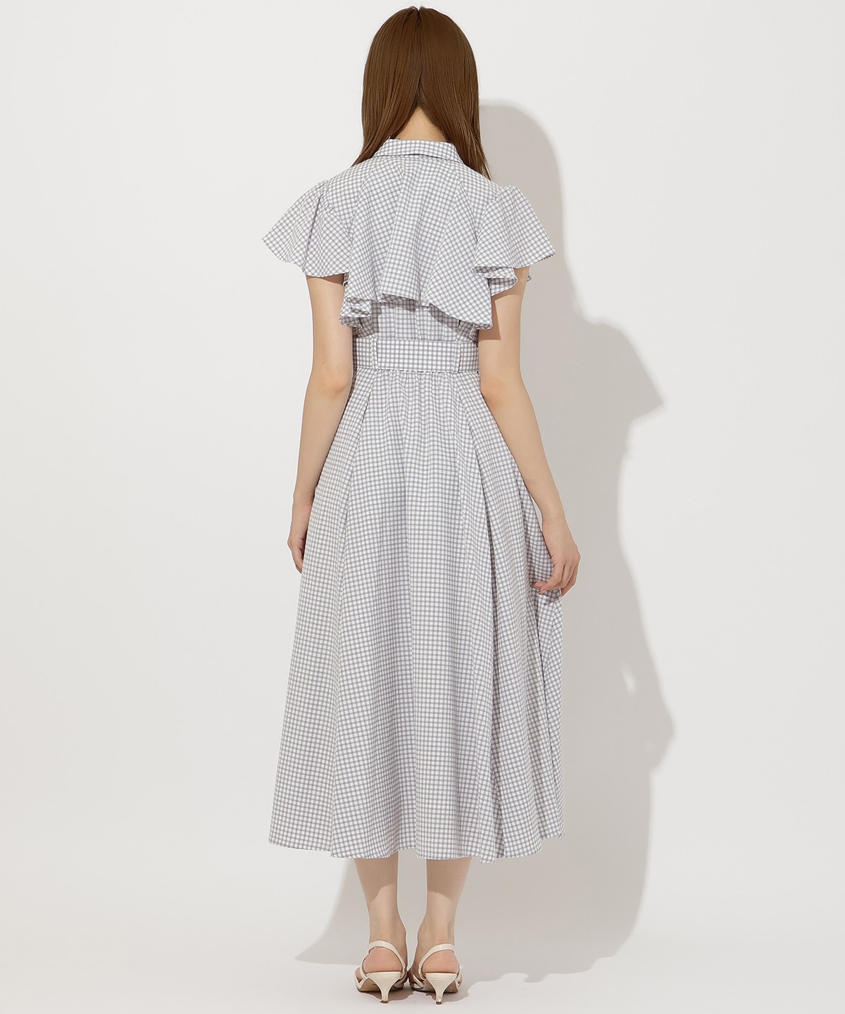 袖フリルチェックシャツワンピース