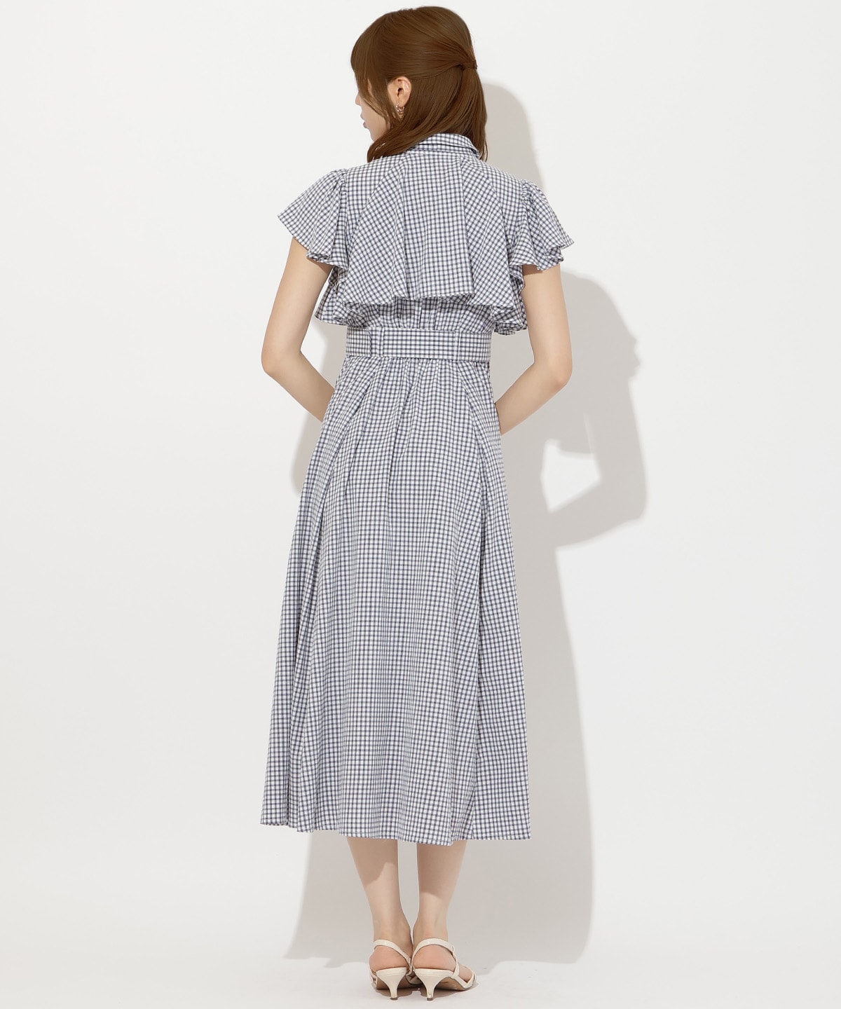 袖フリルチェックシャツワンピース