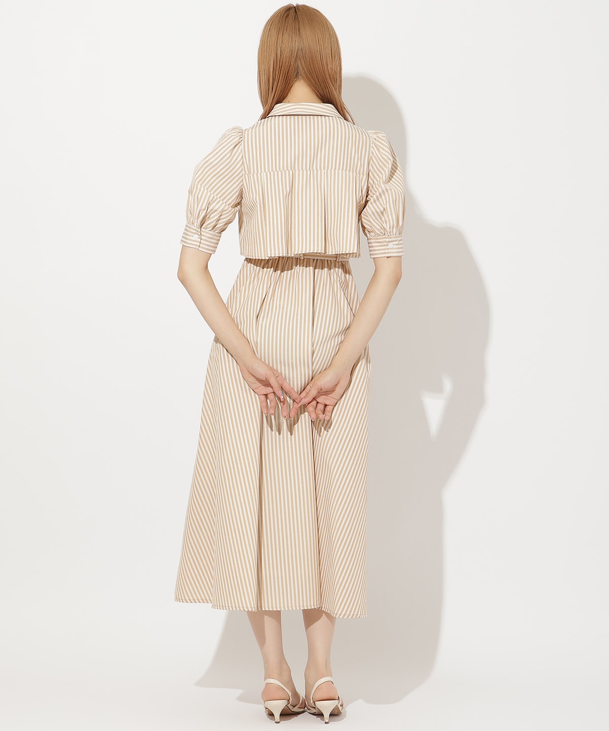 ビスチェ切替ストライプシャツワンピース