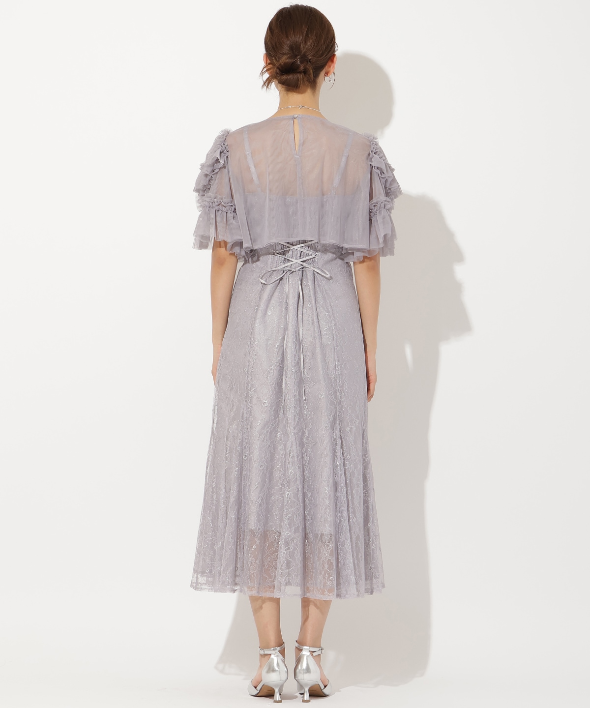 チュールフリルブラウス+レースキャミドレス