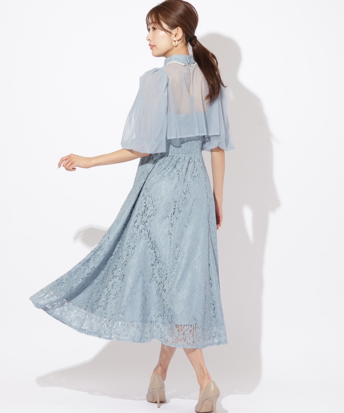 チュールブラウスレイヤーレースドレス