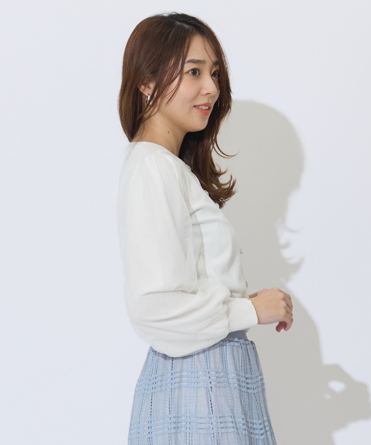 シアースリーブビジューカーディガン