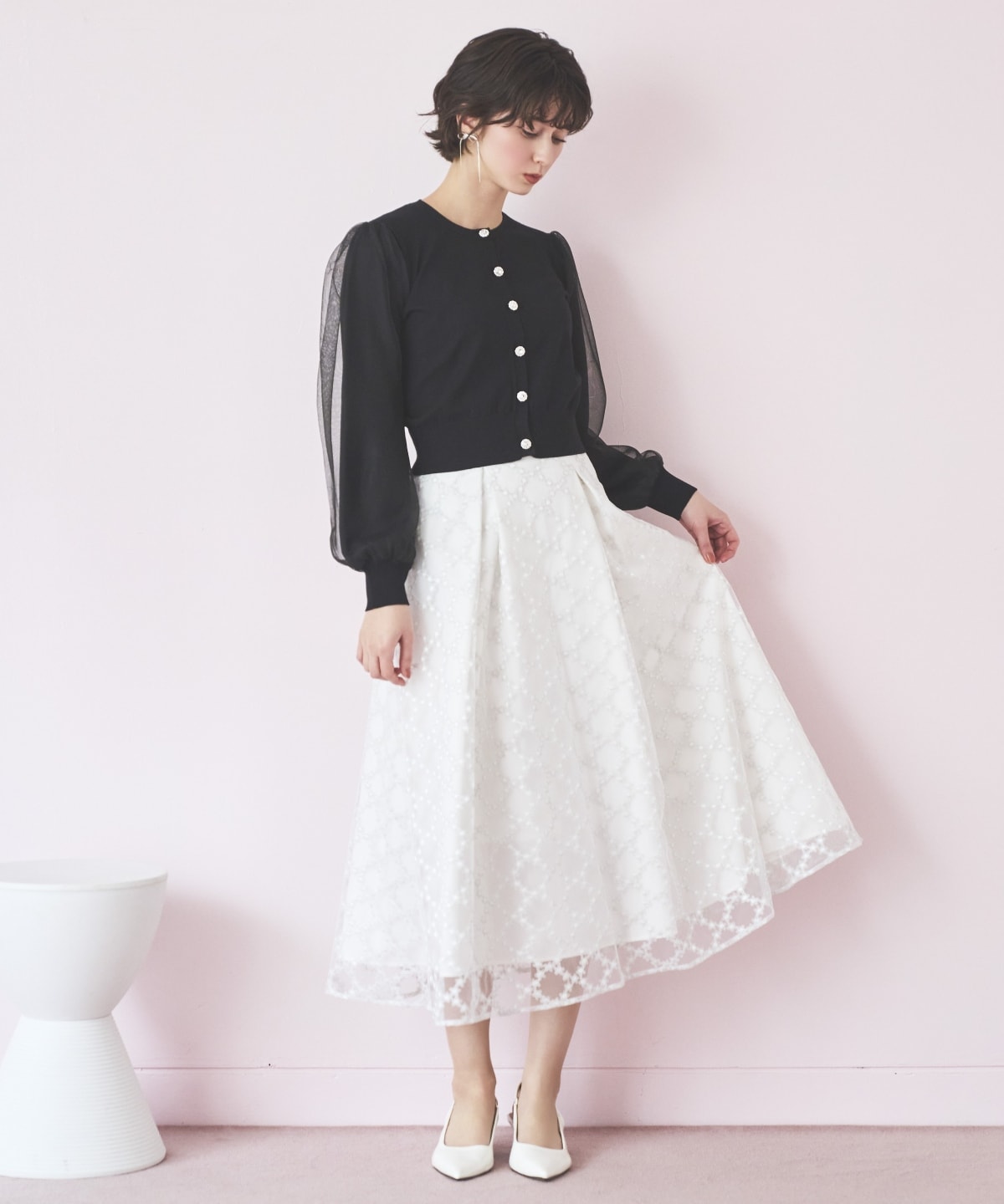 シアースリーブビジューカーディガン