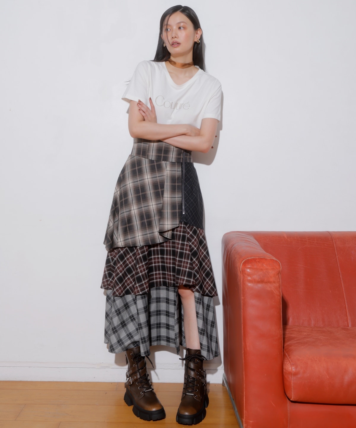 パッチワークティアードスカート