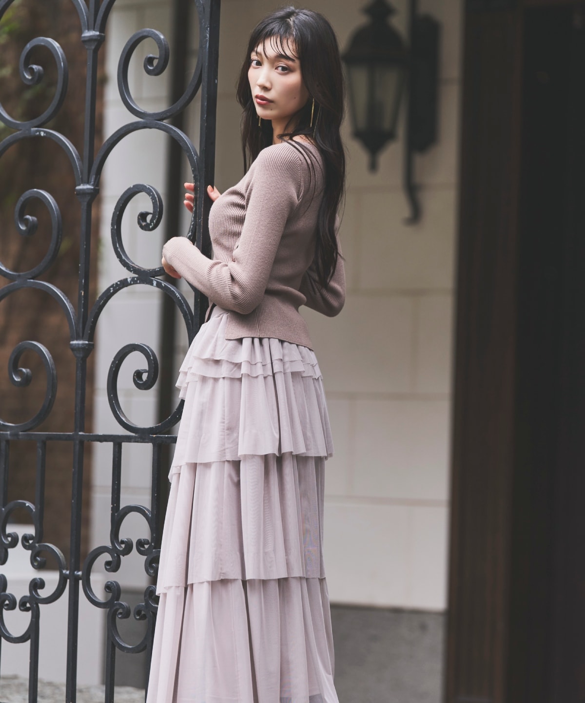 チュールティアードスカート