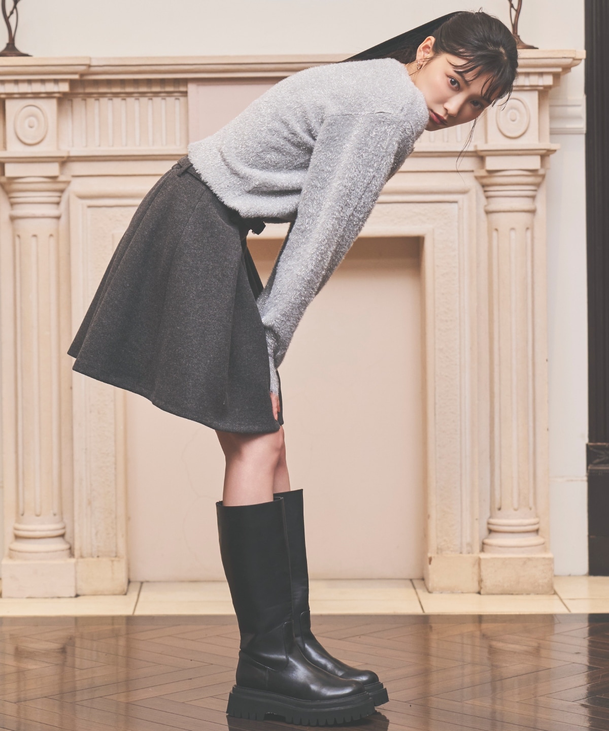 ベルト付きボックスミニスカート