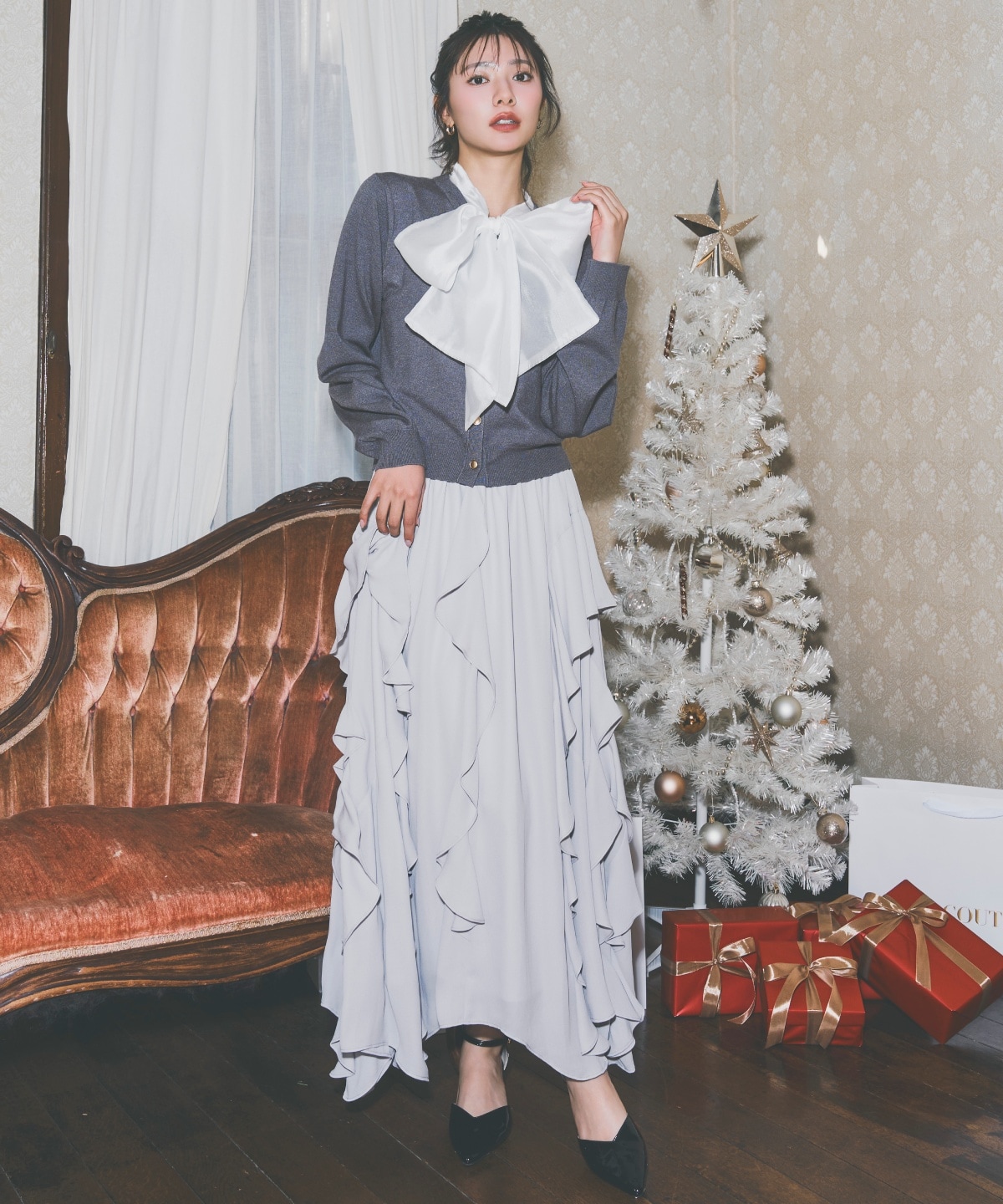 ラッフル切替フレアスカート