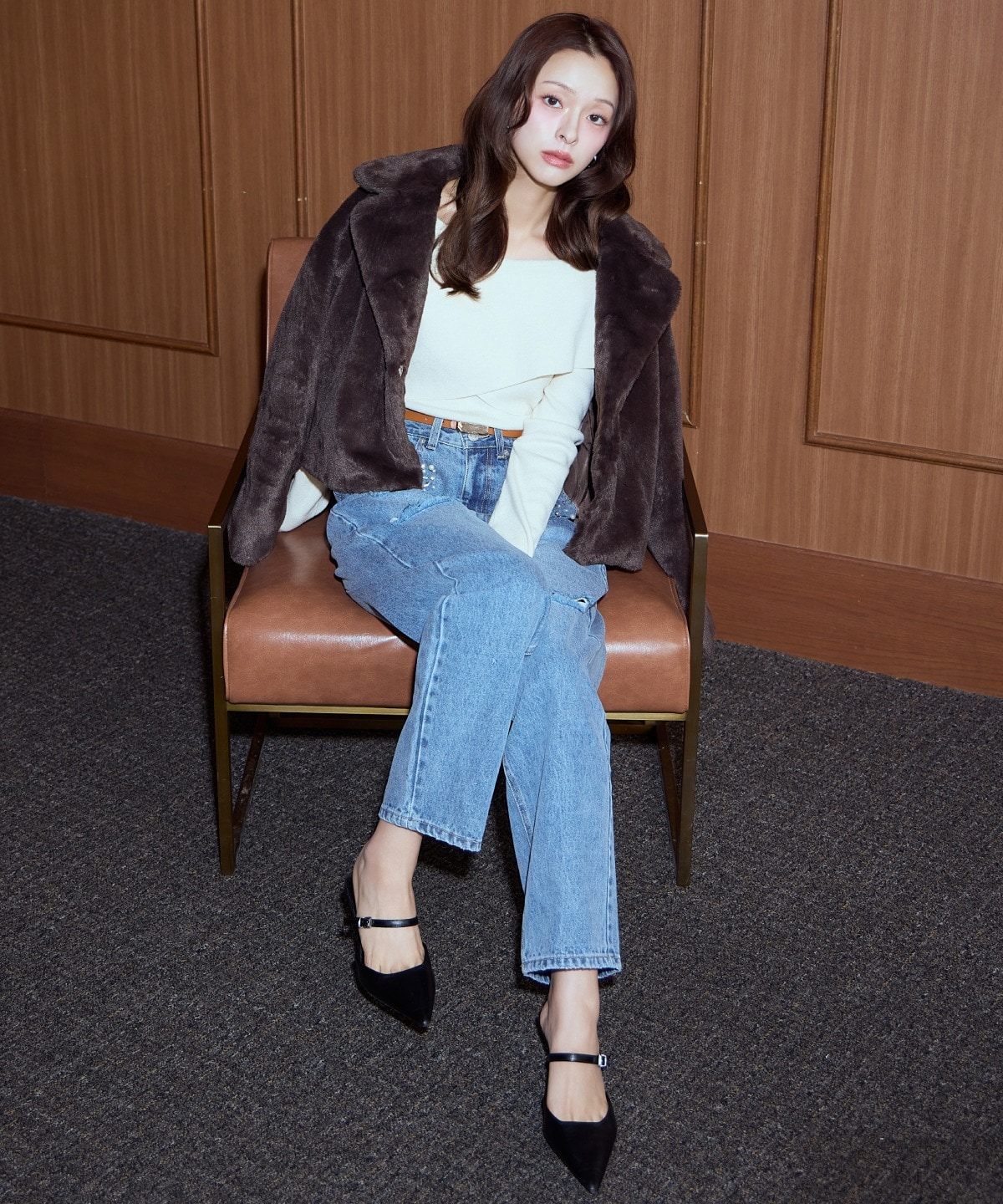 パール×ビジューダメージデニム