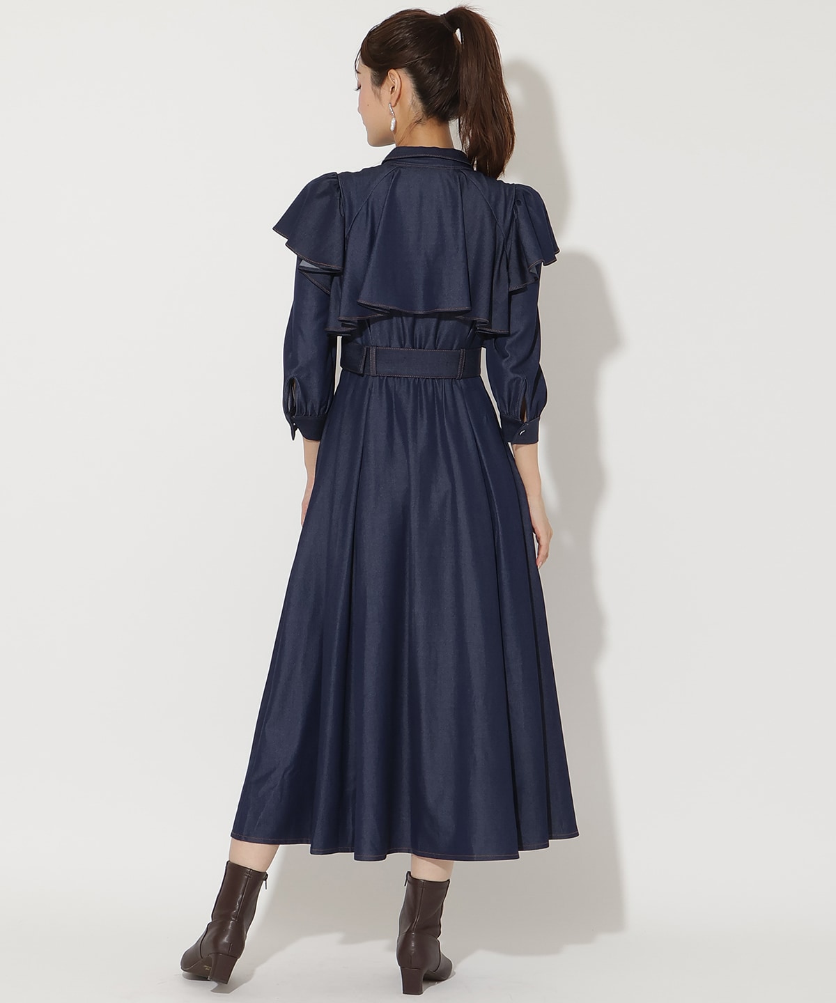 フリルケープ7分袖ワンピース