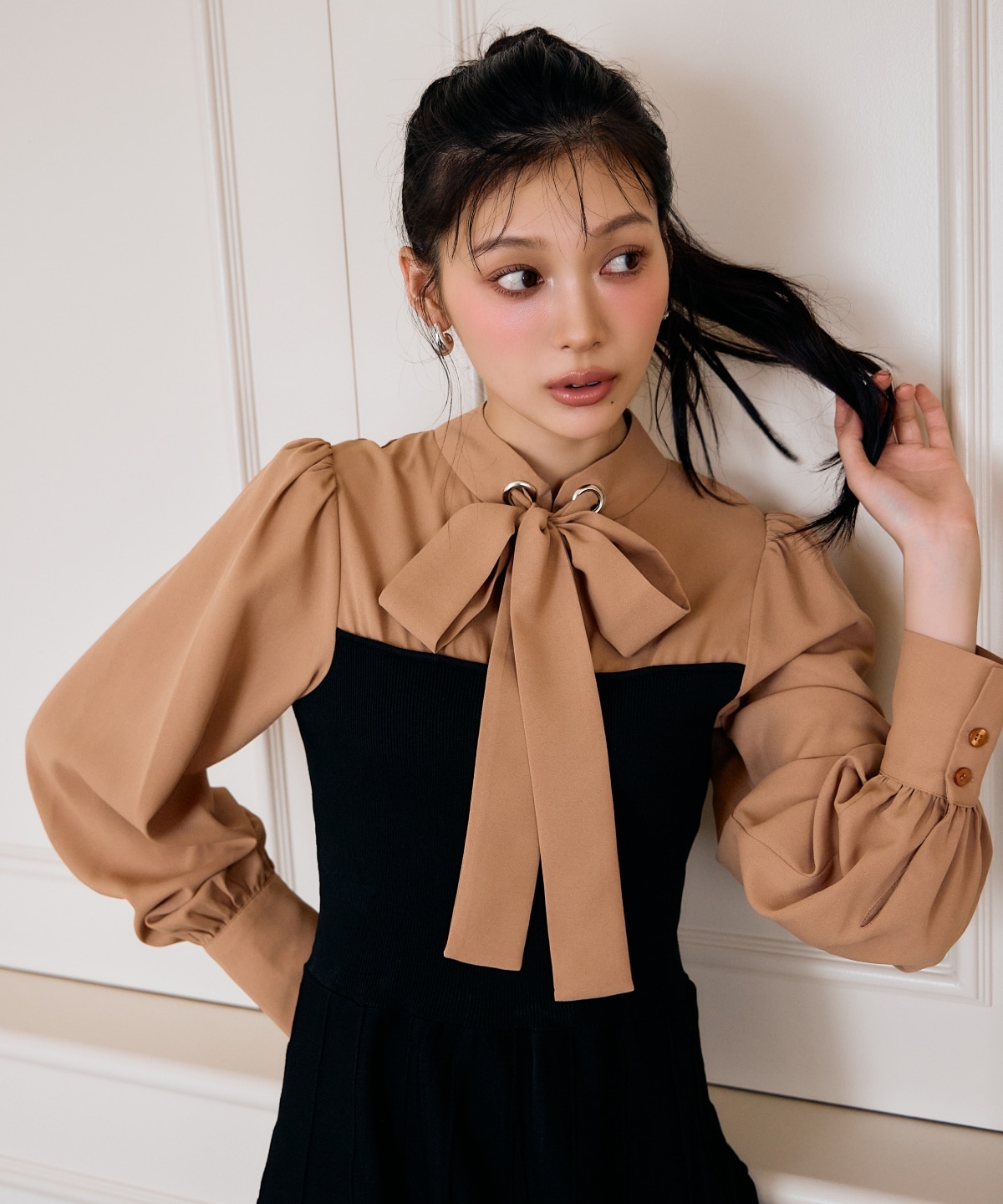 ボウタイ×ニットドッキングワンピース