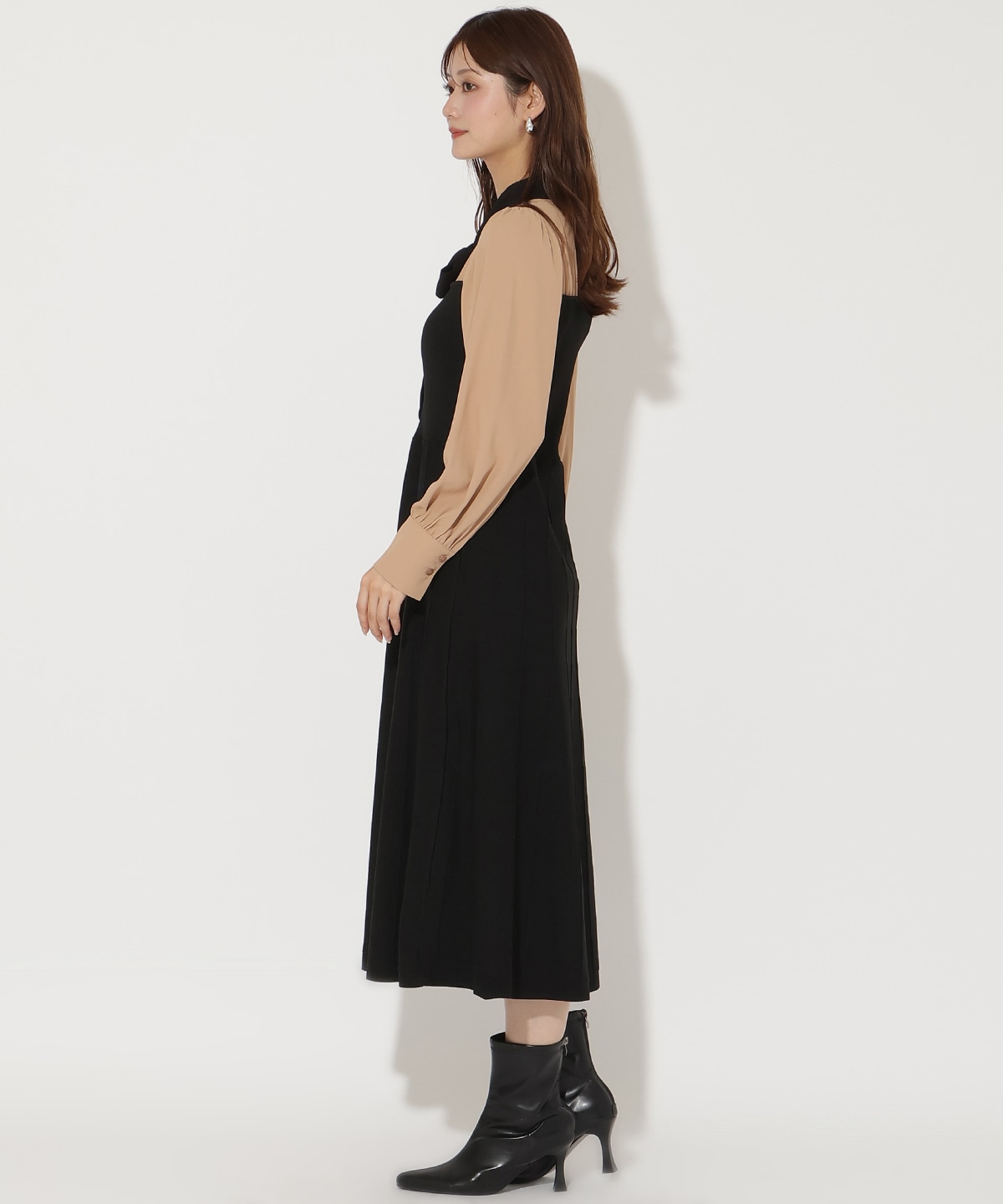 ニットビスチェ風リボンタイワンピース