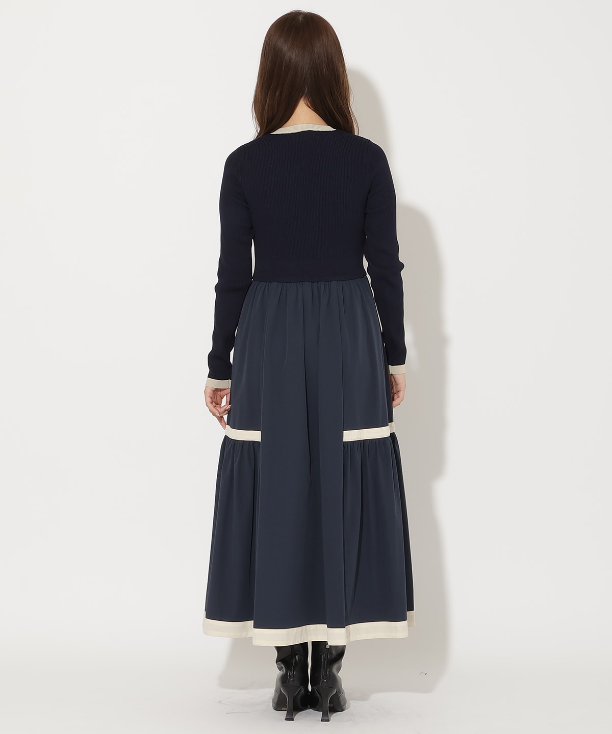 配色ニットドッキングワンピース