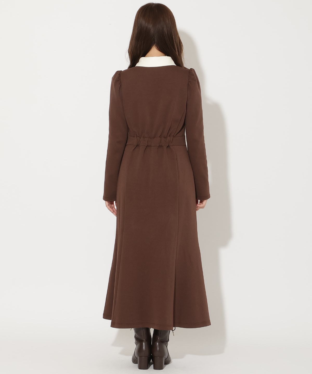 配色ポロ襟長袖ワンピース