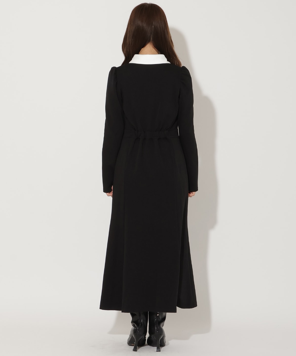 配色ポロ襟長袖ワンピース