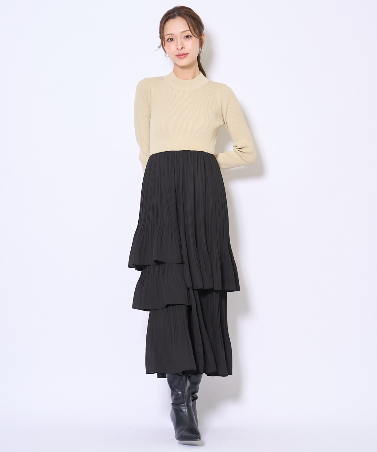 消しプリーツドッキングワンピース