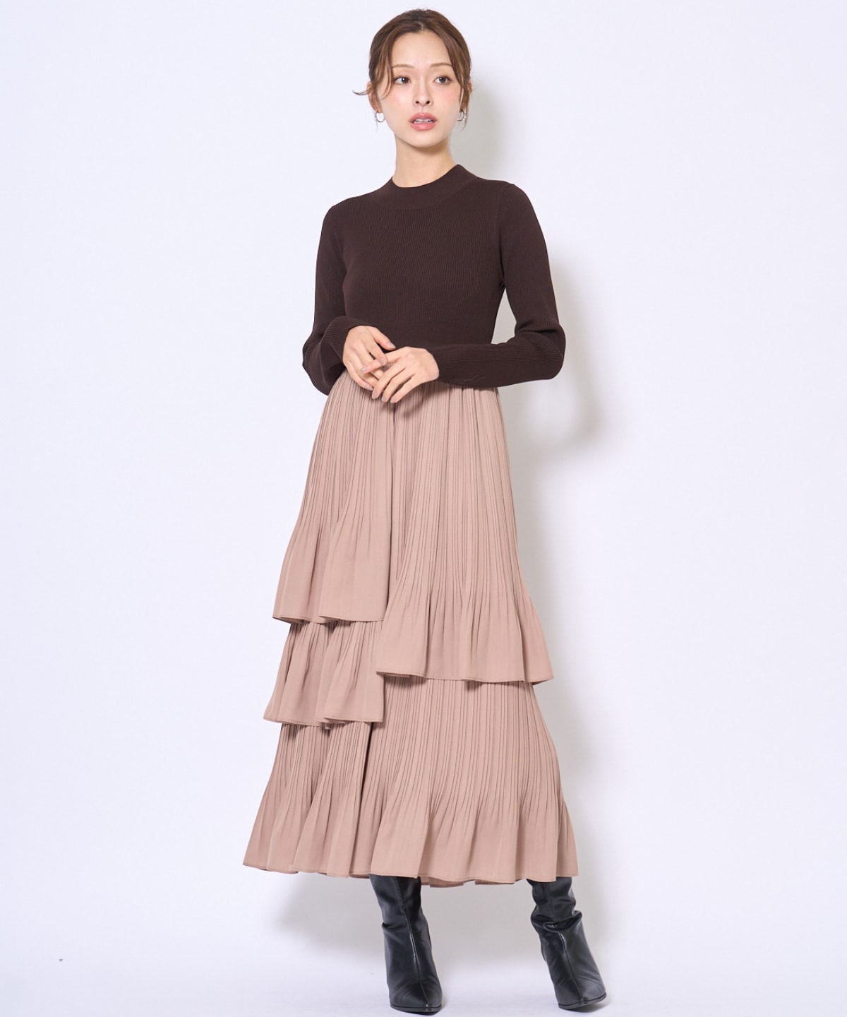 消しプリーツドッキングワンピース