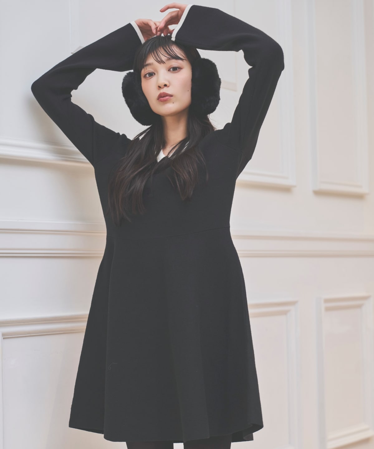 バイカラーポロニットフレアミニワンピース