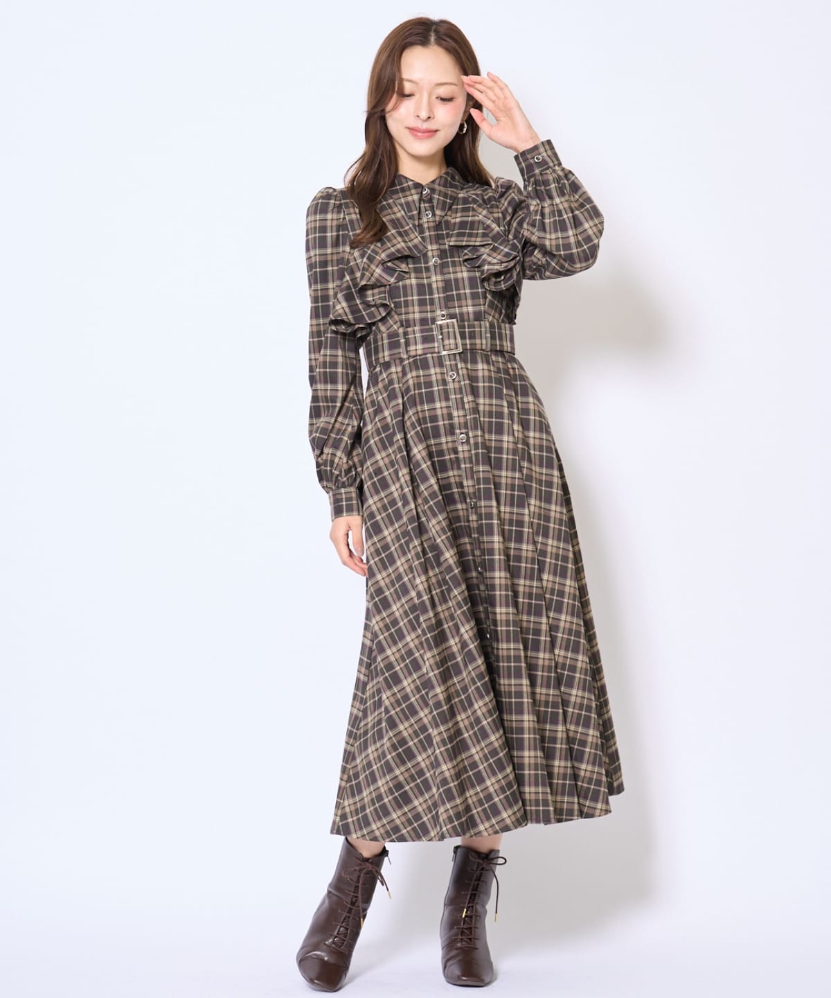 フリルケープシャツワンピース