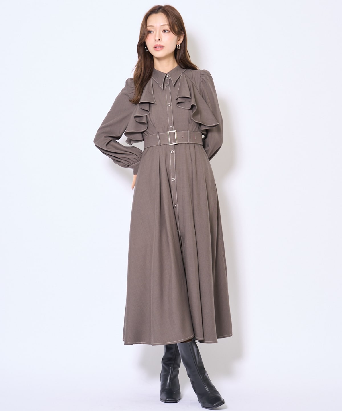 フリルケープシャツワンピース