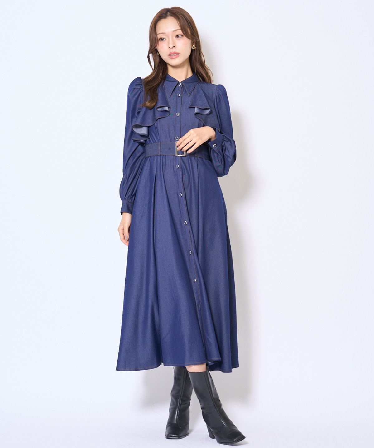 フリルケープシャツワンピース