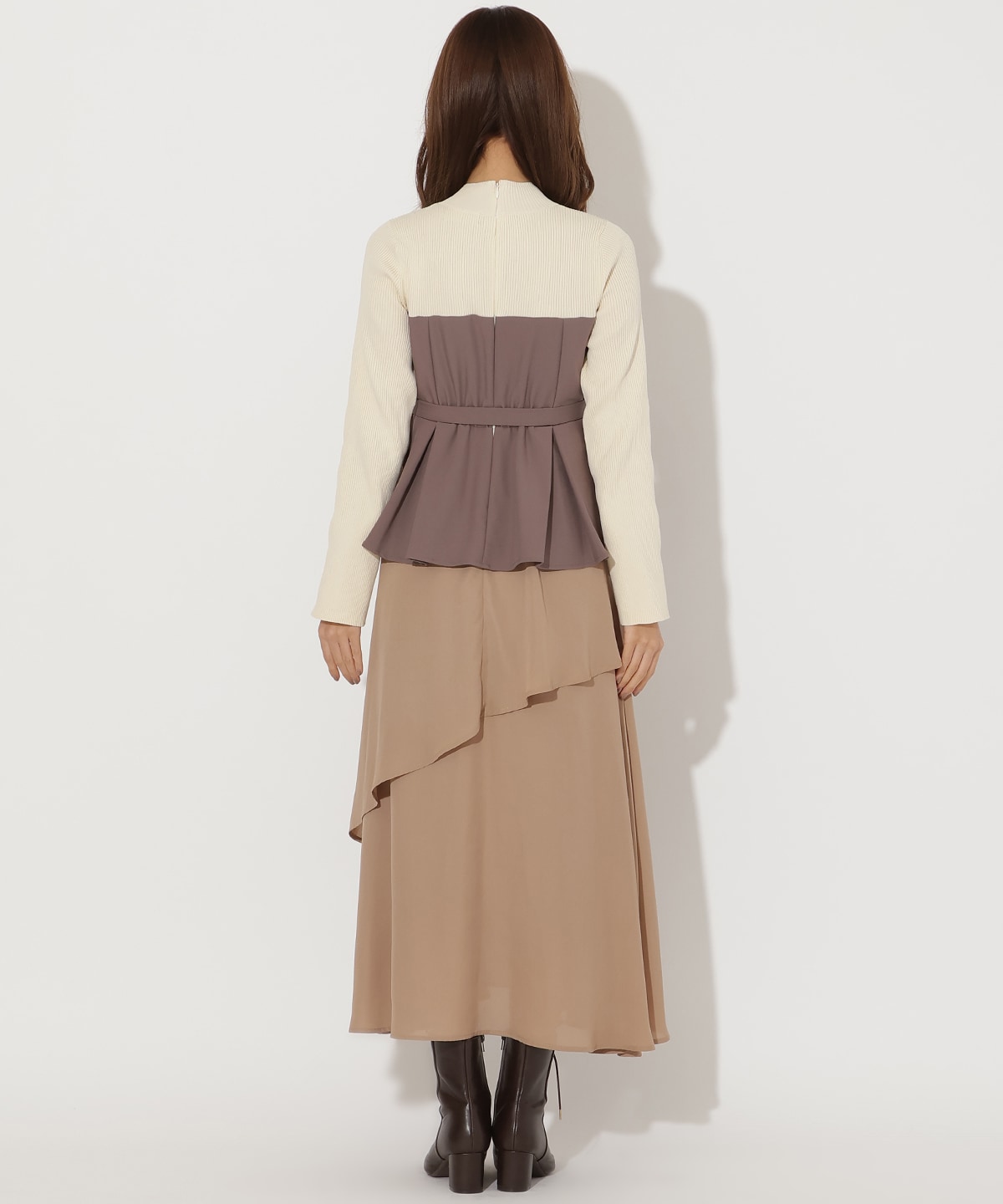 ニット切替アシンメトリーワンピース