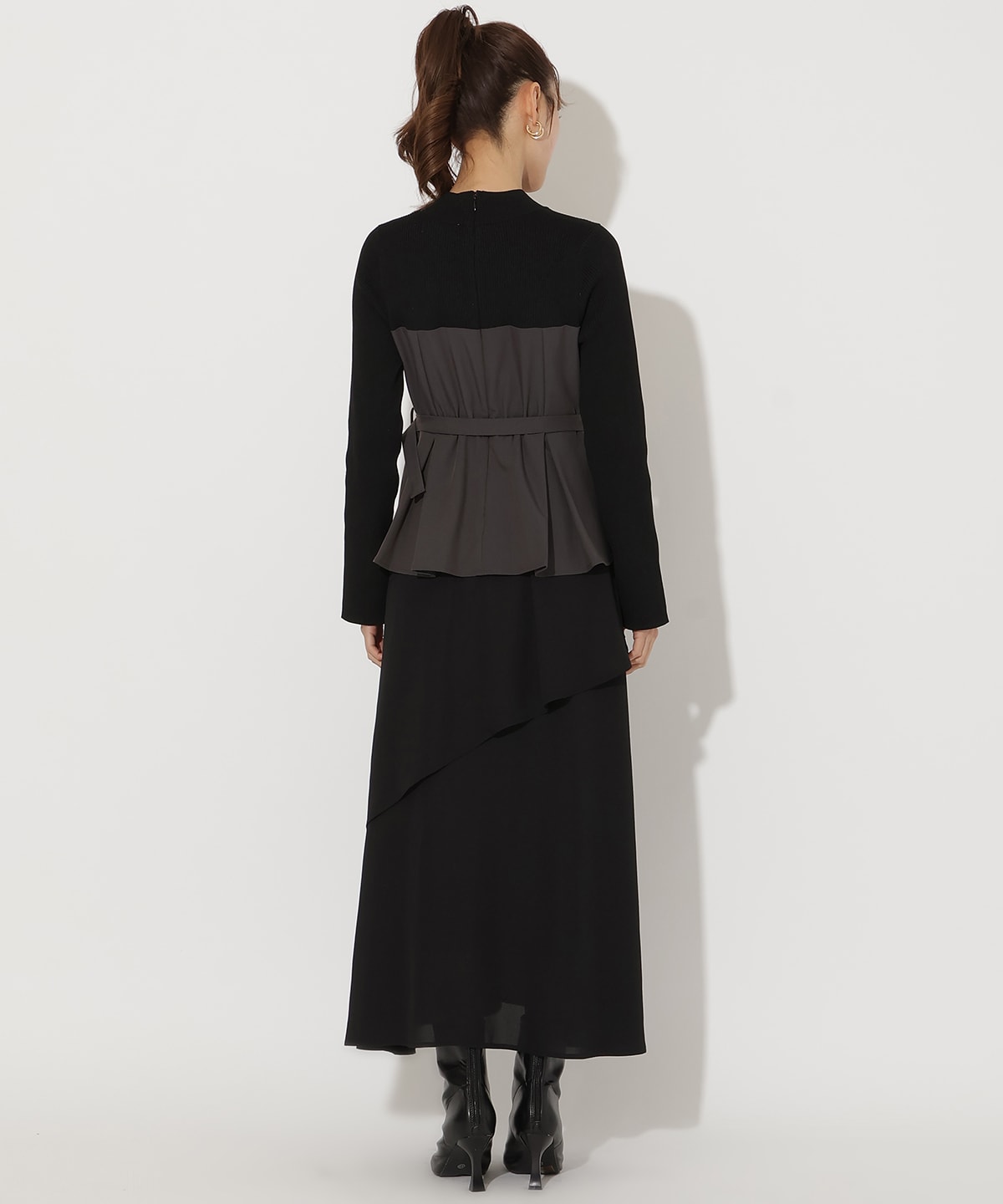 ニット切替アシンメトリーワンピース