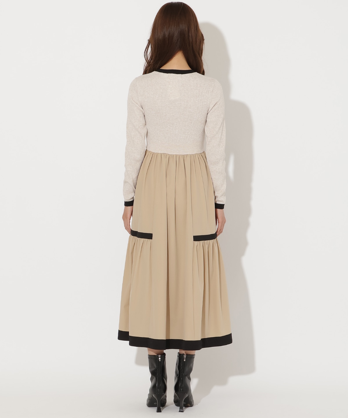 ラメ入り配色ドッキングワンピース