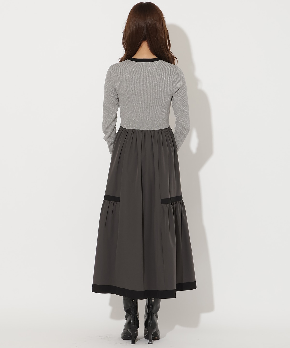 ラメ入り配色ドッキングワンピース