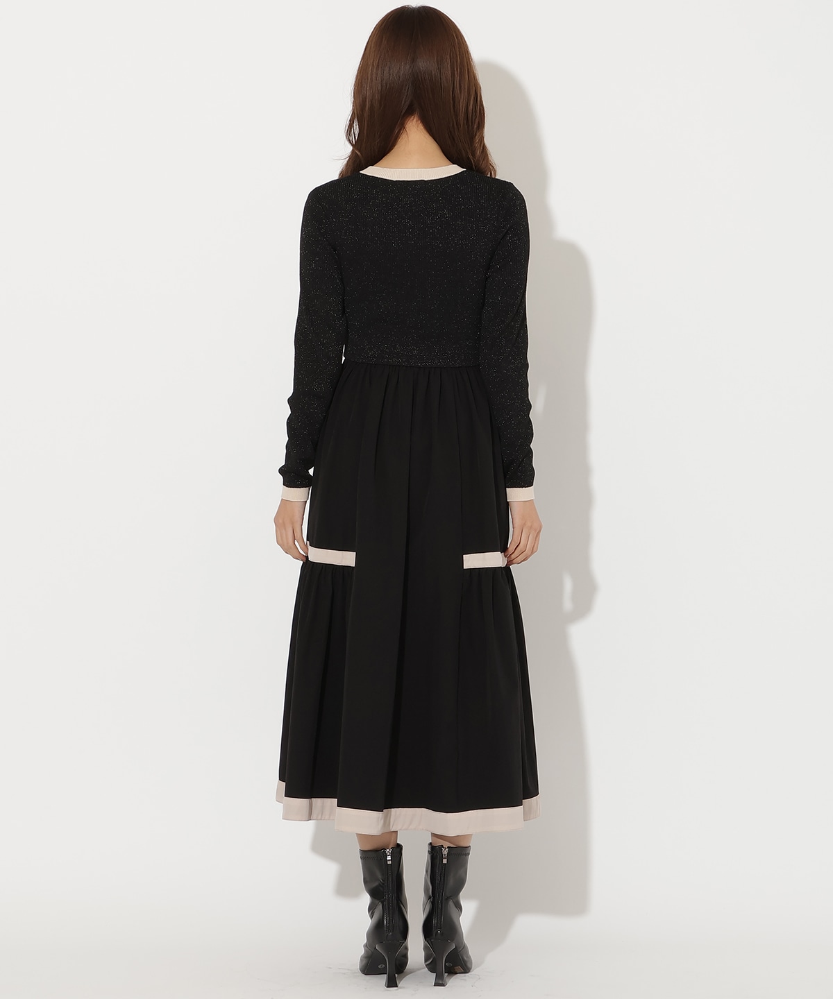 【再入荷予約受付中】ラメ入り配色ドッキングワンピース