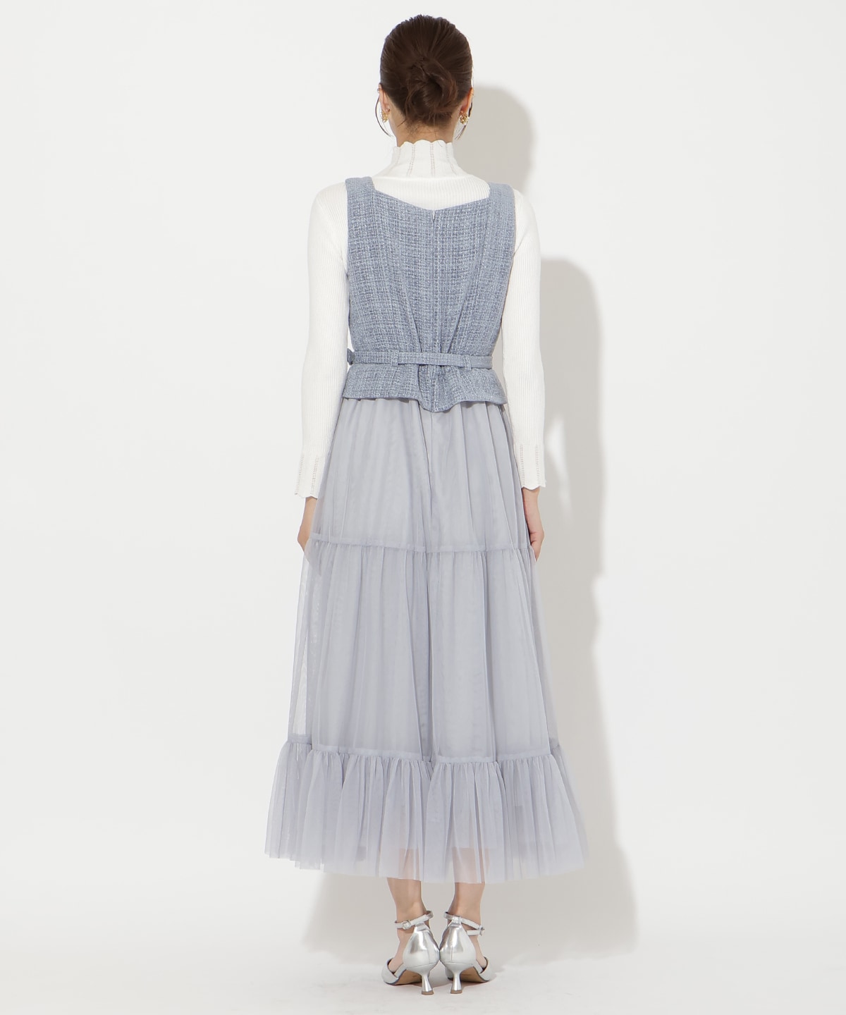 ツイード×チュールドッキングワンピース