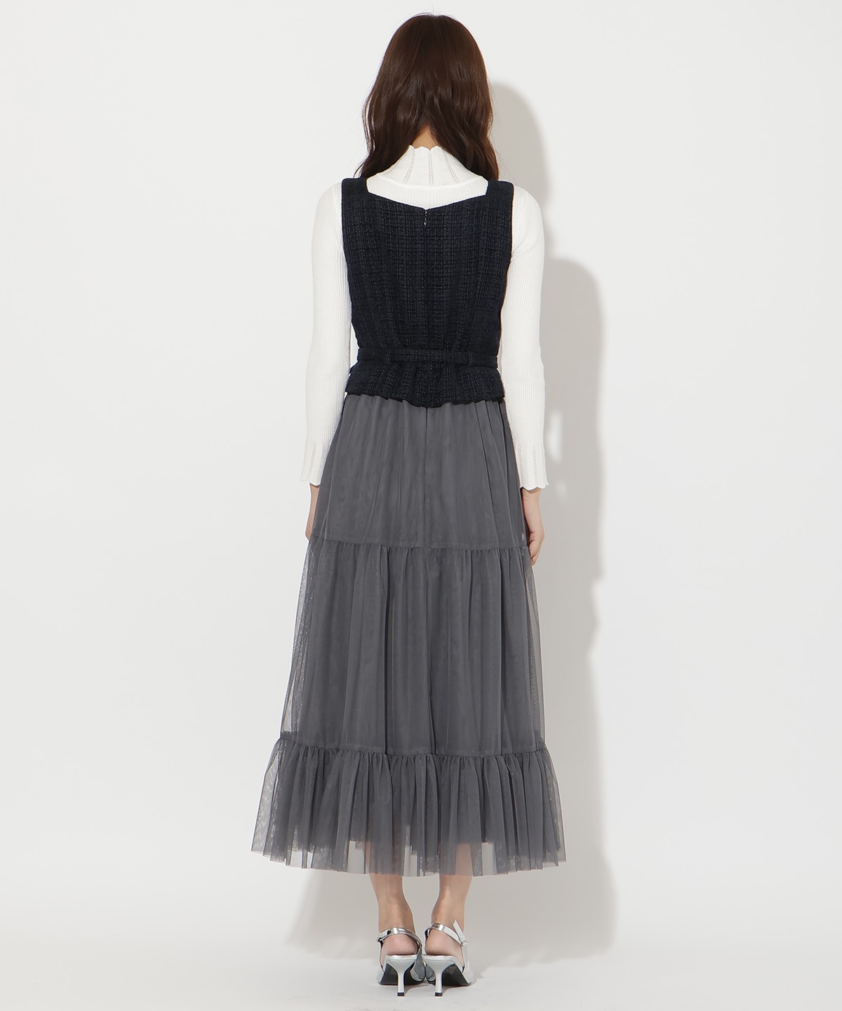 ツイード×チュールドッキングワンピース