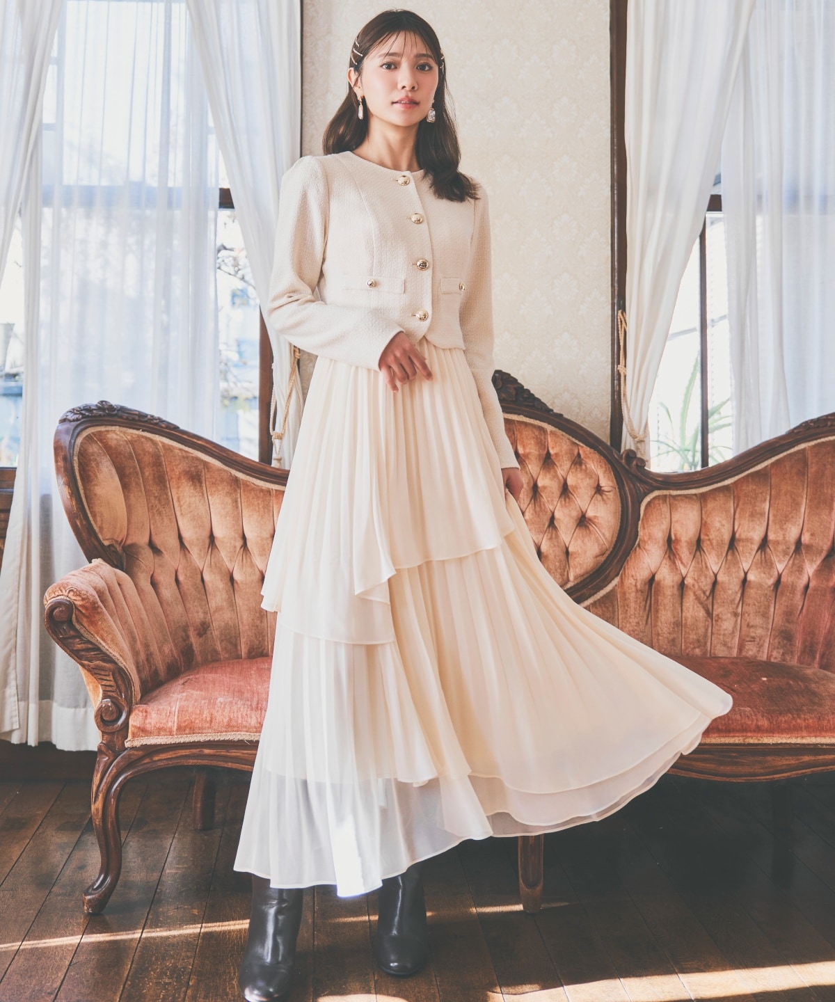 ツイードジャケットドッキングワンピース