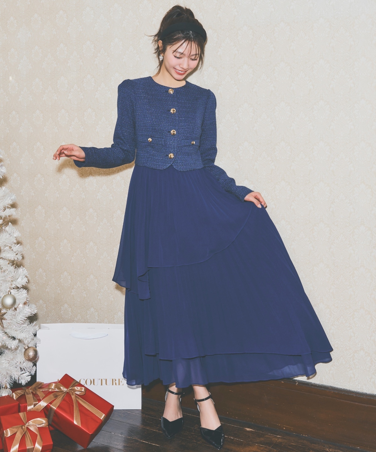 ツイードジャケットドッキングワンピース