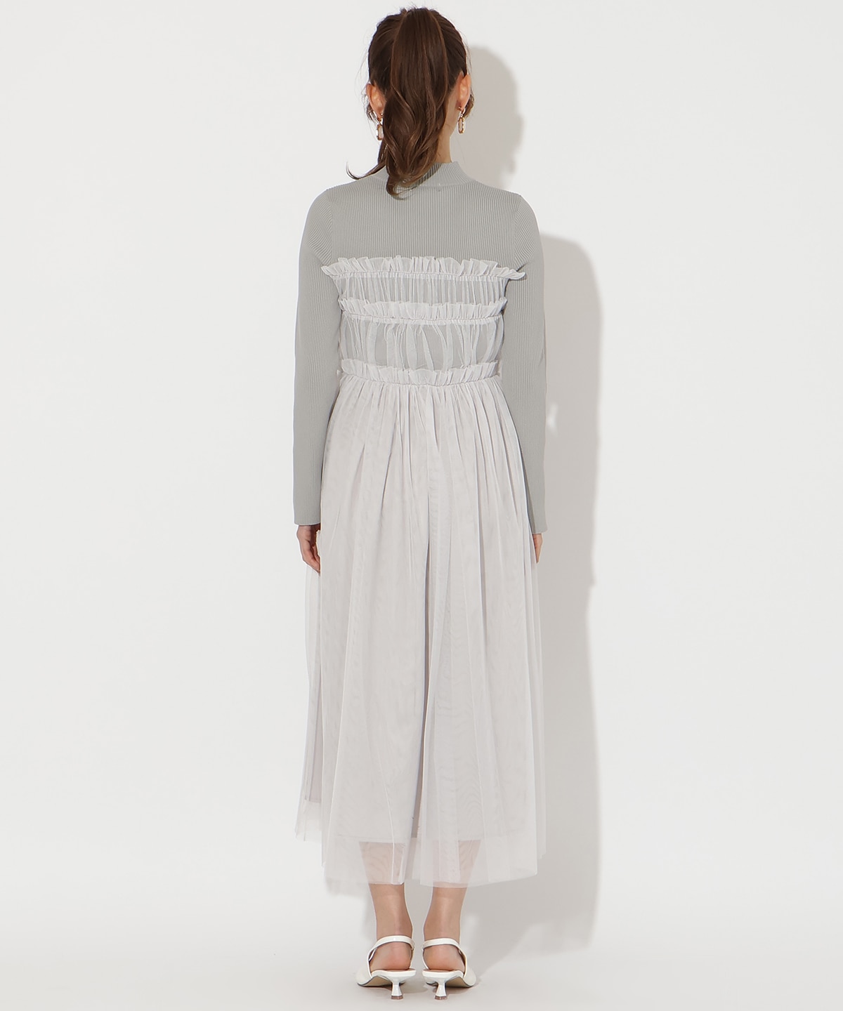 チュールギャザードッキングワンピース