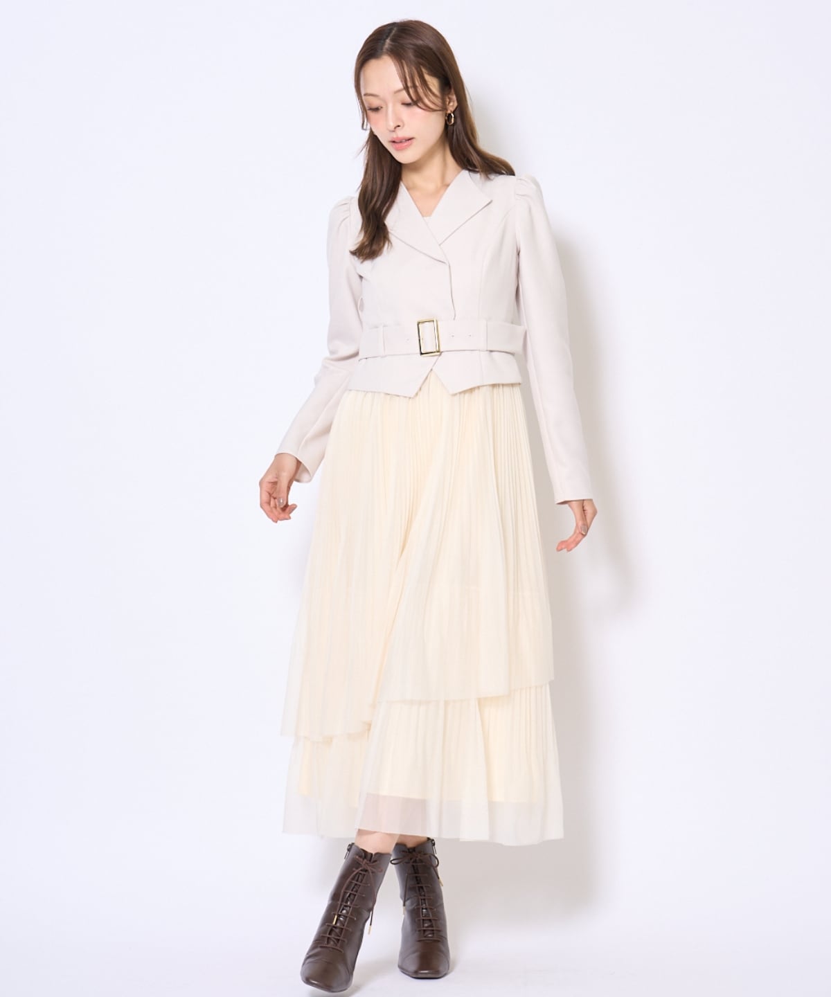 プリーツレイヤードワンピース