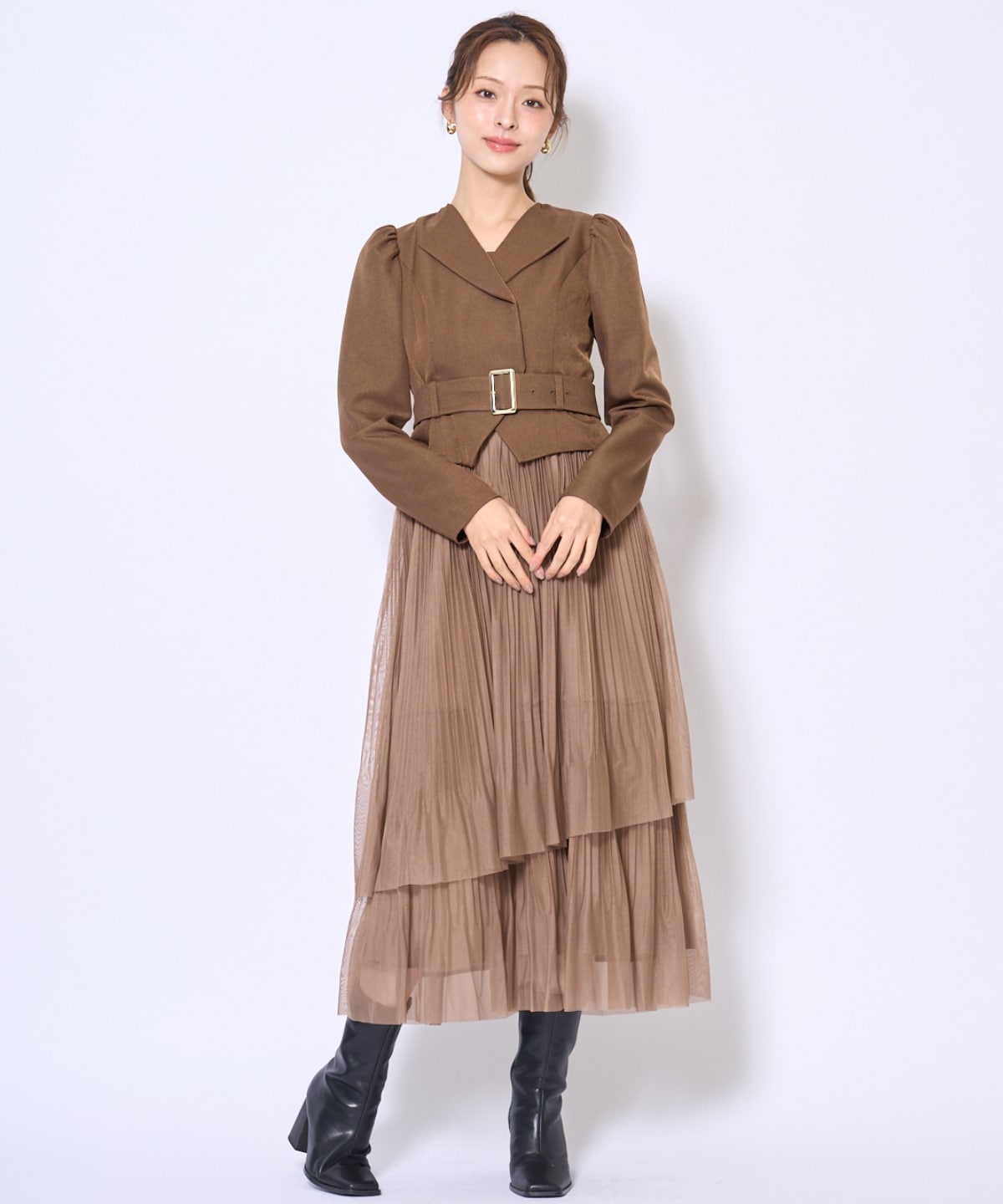 プリーツレイヤードワンピース