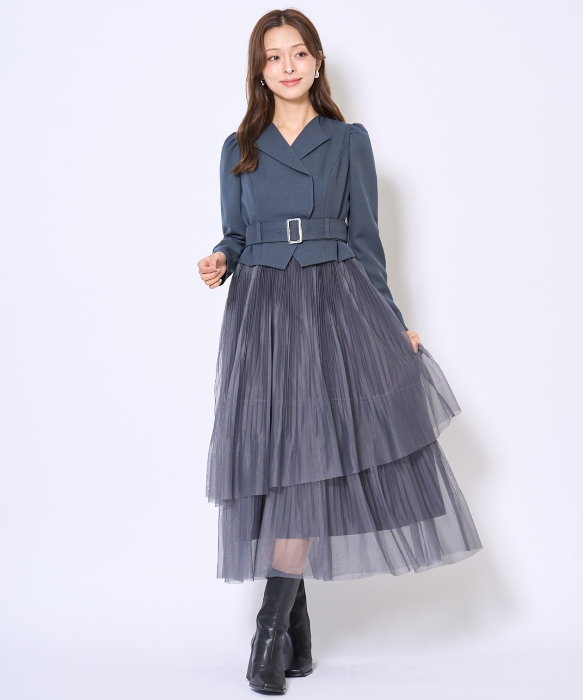 プリーツレイヤードワンピース