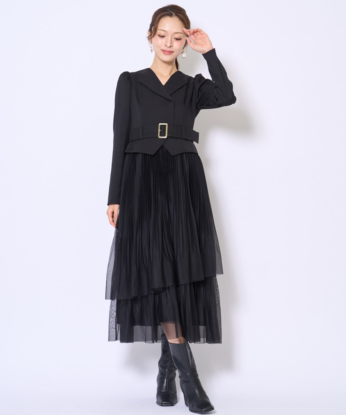 プリーツレイヤードワンピース