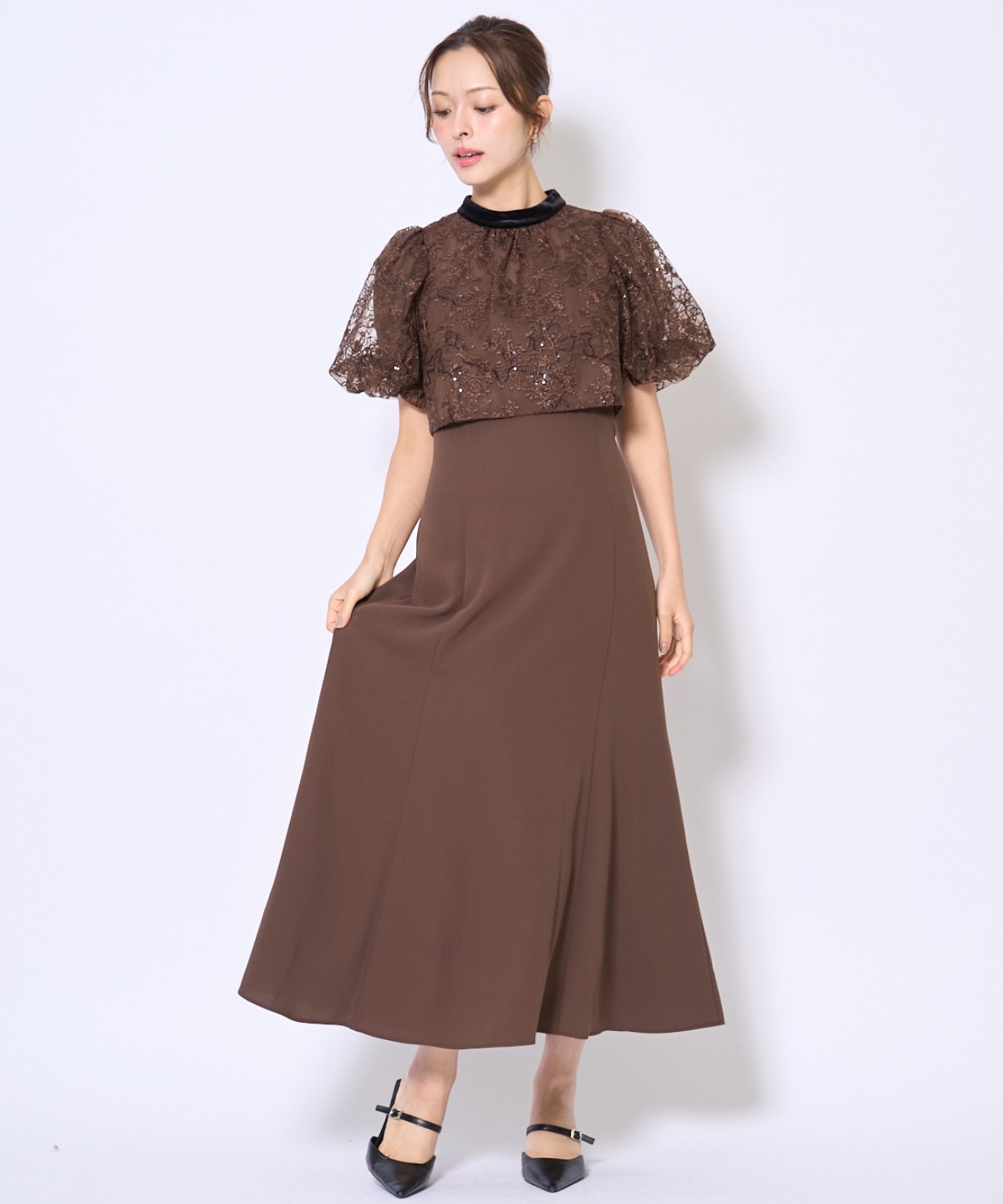 ベロアトリミングブラウス×ドレス