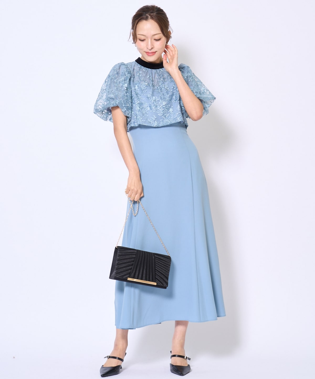 ベロアトリミングブラウス×ドレス