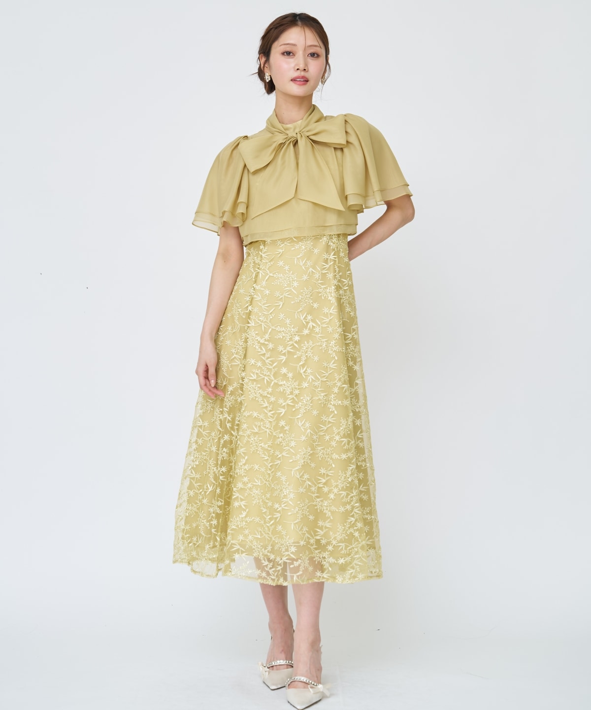 ラメボタニカルレースレイヤードドレス