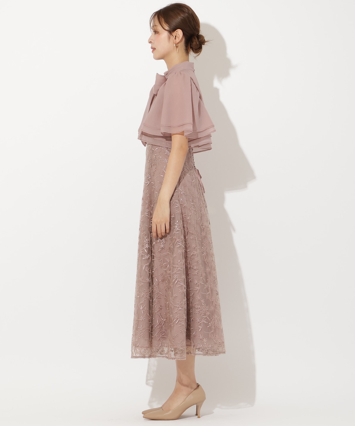 【再入荷予約受付中】ラメボタニカルレースレイヤードドレス